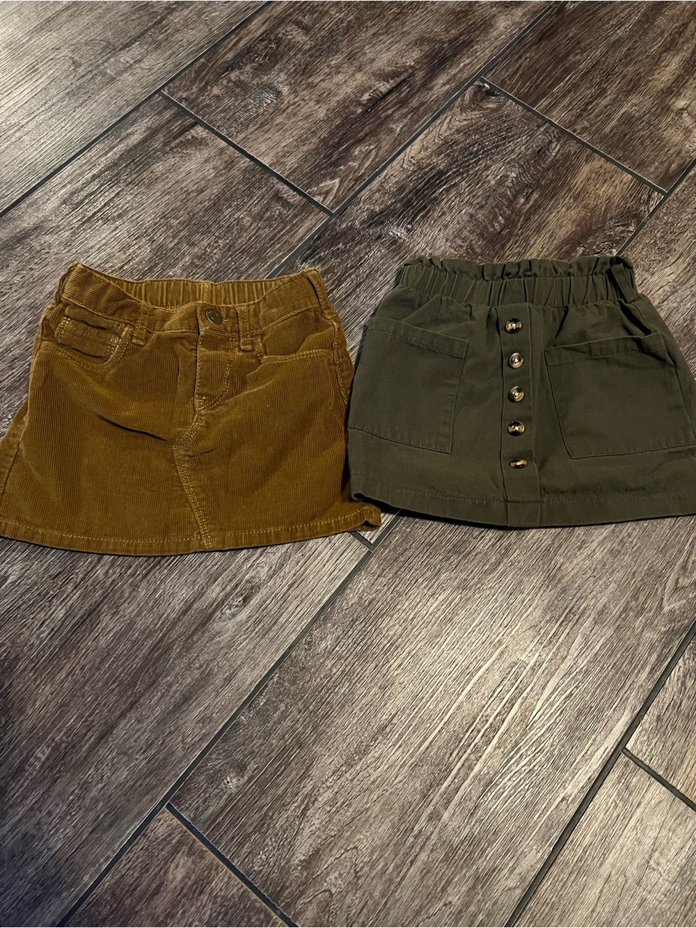 Old Navy Brown Corduroy Skirt & Olive Button-Front Skirt 2T